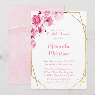 Pink Cherry Blossom Geometric Bridal Shower Invitation