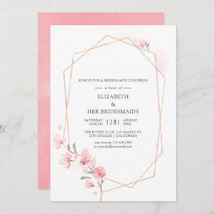 Pink Cherry Blossom Geometric Bridesmaids Luncheon Invitation