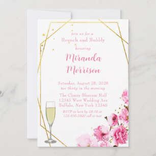 Pink Cherry Blossom Geometric Brunch & Bubbly Invitation