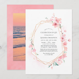 Pink Cherry Blossom Geometric Celebration of Life Invitation