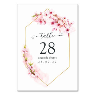 Pink Cherry Blossom Geometric Quinceañera Table Number