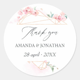 Pink Cherry Blossom Geometric Spring Wedding Classic Round Sticker
