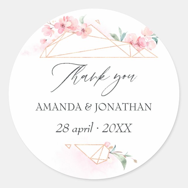Pink Cherry Blossom Geometric Spring Wedding Classic Round Sticker (Front)