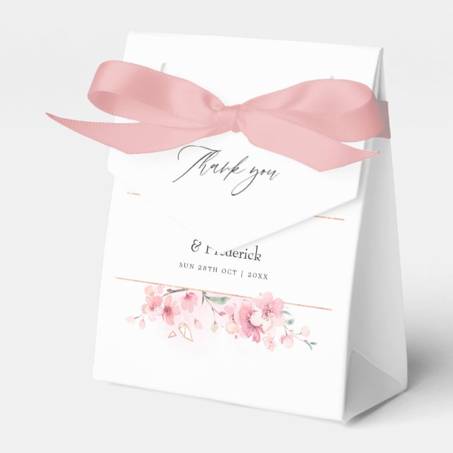 Pink Cherry Blossom Geometric Spring Wedding Favour Box (Front Side)