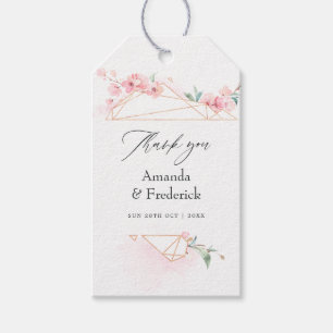 Pink Cherry Blossom Geometric Spring Wedding Gift Tags