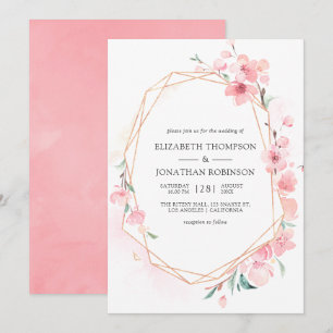 Pink Cherry Blossom Geometric Spring Wedding Invitation