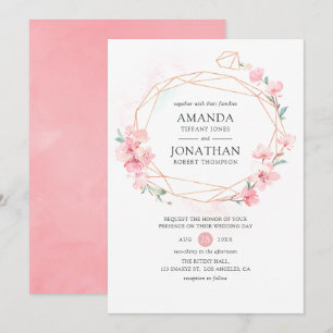 Pink Cherry Blossom Geometric Spring Wedding Invitation