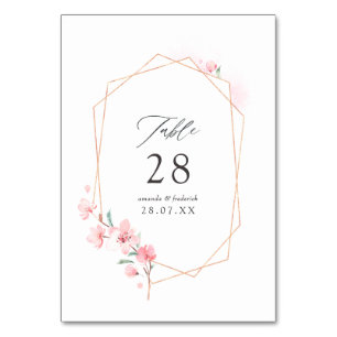 Pink Cherry Blossom Geometric Spring Wedding Table Number