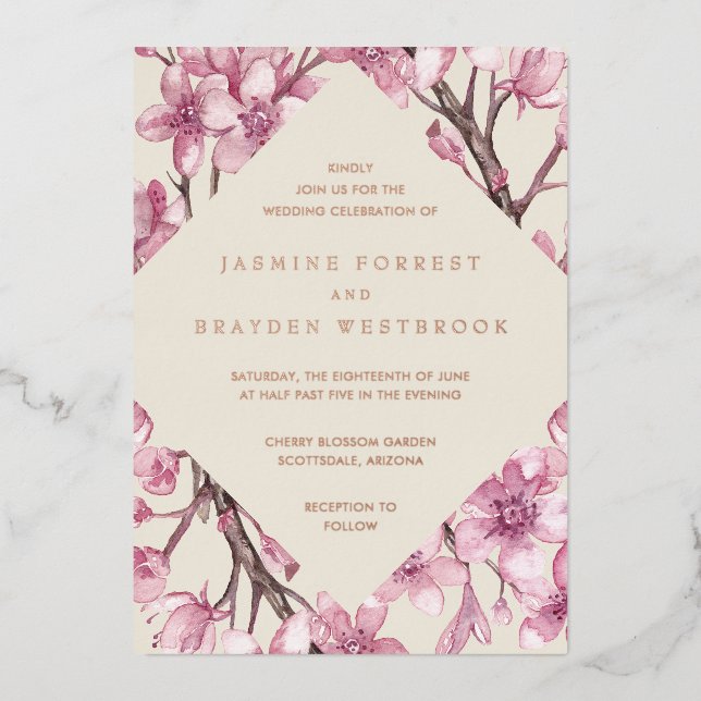 Pink Cherry Blossom Geometric Wedding Rose Gold (Front)
