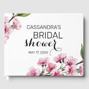 Pink Cherry Blossom Greenery Bridal Shower  Guest Book