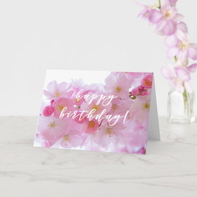 Pink Cherry Blossom | Happy Birthday Card (Orchid)