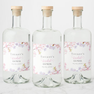 Pink Cherry Blossom in Bloom Garden Bridal Shower Liquor Bottle Label