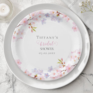 Pink Cherry Blossom in Bloom Garden Bridal Shower Paper Plate