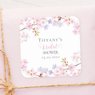 Pink Cherry Blossom in Bloom Garden Bridal Shower Square Sticker