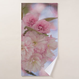 PINK CHERRY BLOSSOM IN CLOSE UP PHOTOGRAPHY BATH TOWEL