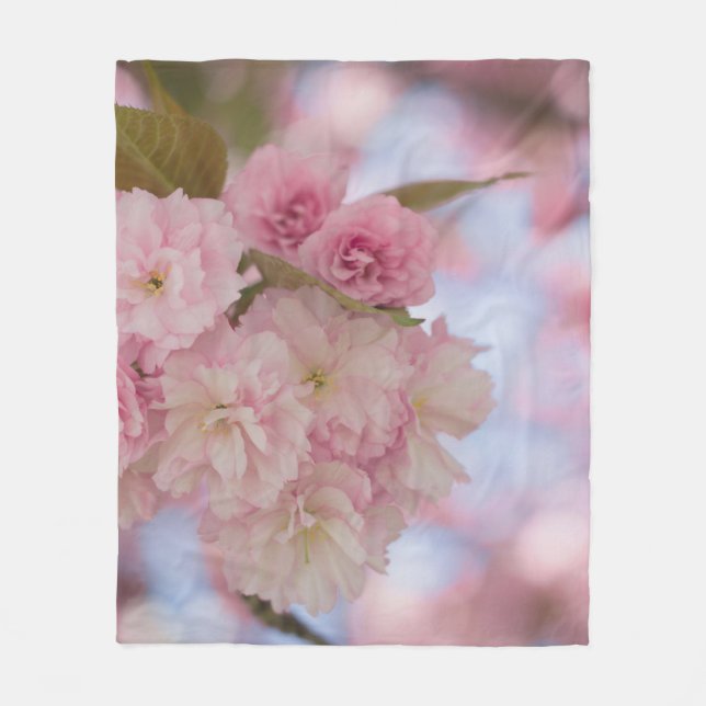 PINK CHERRY BLOSSOM IN CLOSE UP PHOTOGRAPHY FLEECE BLANKET (Front)