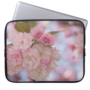 PINK CHERRY BLOSSOM IN CLOSE UP PHOTOGRAPHY LAPTOP SLEEVE
