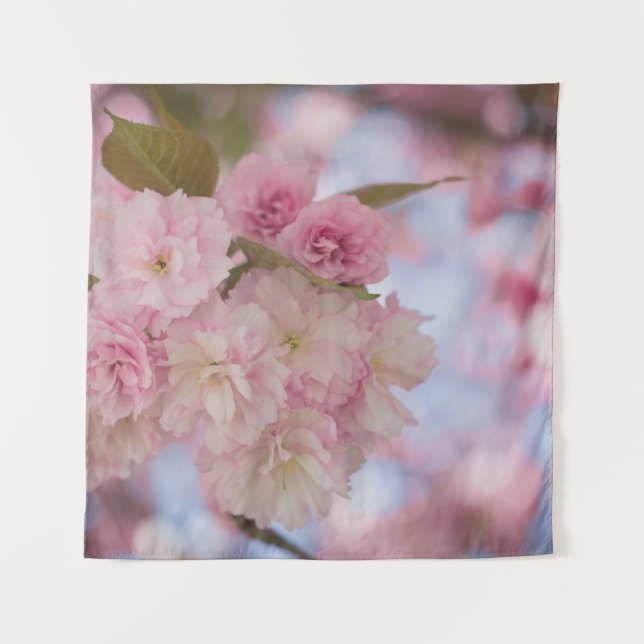 PINK CHERRY BLOSSOM IN CLOSE UP PHOTOGRAPHY TAPESTRY (Front)
