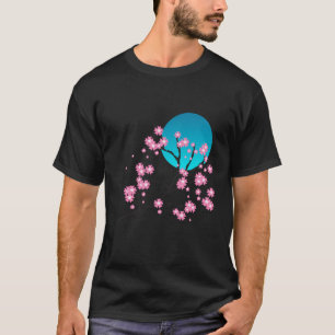 Pink Cherry Blossom Japanese Sakura Art Blue Moon T-Shirt