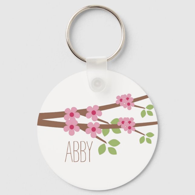 Pink Cherry Blossom Keychain - Personalize (Front)