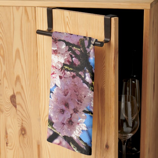 Pink Cherry Blossom Kitchen Tea Towel (Thirds Fold)