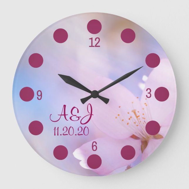 Pink cherry blossom large clock (Front)