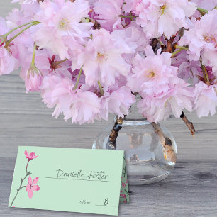 Pink Cherry Blossom Mint Green Place Card