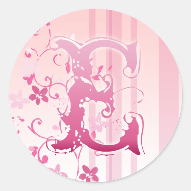 Pink Cherry Blossom Monogram E Sticker (Front)