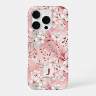 Pink cherry blossom monogram iPhone 16 pro case