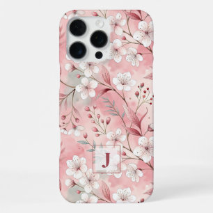 Pink cherry blossom monogram iPhone 16 pro max case