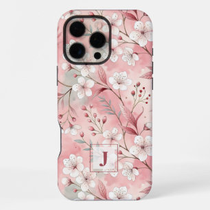 Pink cherry blossom monogram iPhone 16 pro max case