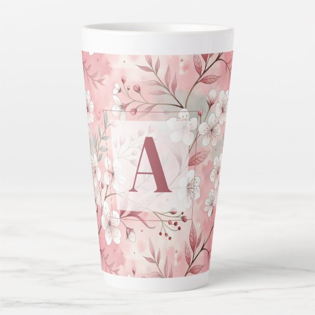 Pink cherry blossom monogram latte mug (Front)