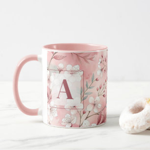 Pink cherry blossom monogram mug