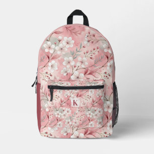 Pink cherry blossom monogram printed backpack