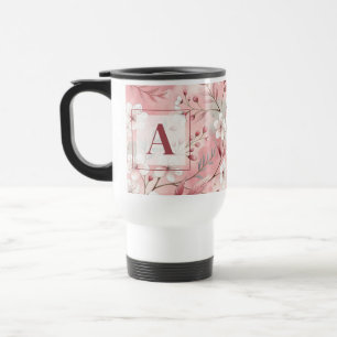 Pink cherry blossom monogram travel mug