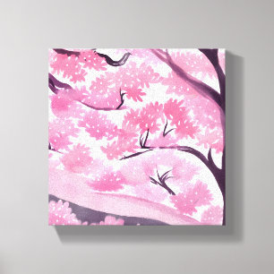 Pink Cherry Blossom Nature Watercolor Canvas Print