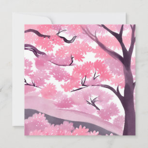 Pink Cherry Blossom Nature Watercolor Card