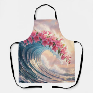 Pink Cherry Blossom Ocean Wave Surreal Apron