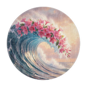  Pink Cherry Blossom Ocean Wave Surreal  Cutting Board