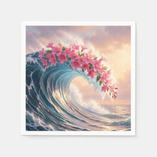 Pink Cherry Blossom Ocean Wave Surreal Napkin