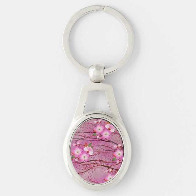 Pink Cherry Blossom Origami Art Key Ring (Front)