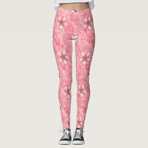Pink Cherry Blossom Pattern Leggings