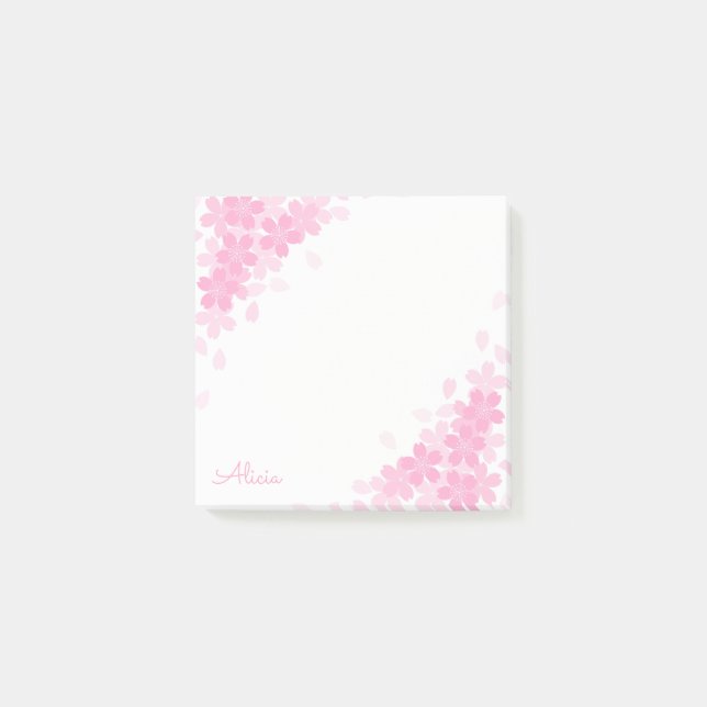 Pink Cherry Blossom Personalised 3x3 Post it Notes (Front)
