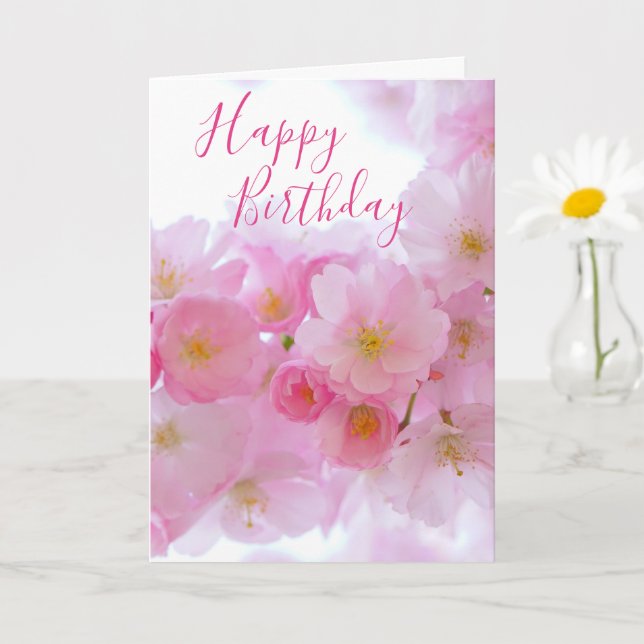 Pink Cherry Blossom | Personalised Birthday Card (Small Plant)