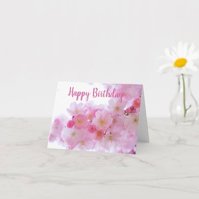 Pink Cherry Blossom | Personalised Birthday Card (Small Plant)