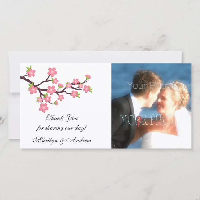 Pink Cherry Blossom Photo Card (Front)