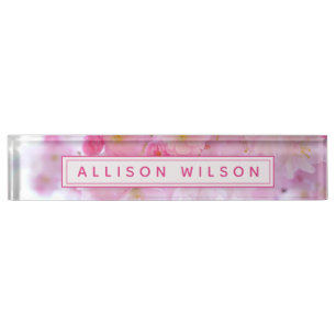 Pink Cherry Blossom Photo - Personalised Nameplate
