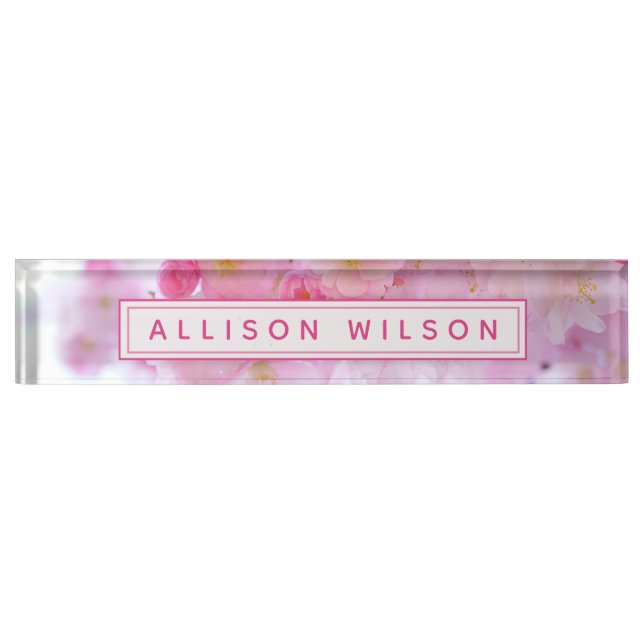 Pink Cherry Blossom Photo - Personalised Nameplate (Front)
