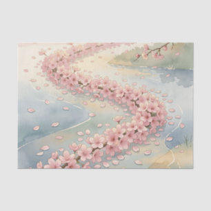Pink Cherry Blossom River Watercolor Scene Tissue Paper