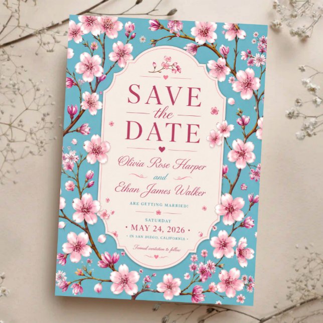 Pink Cherry Blossom Romantic Spring Elegant Sakura Acrylic Invitations (Creator Uploaded)